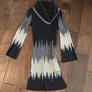 Black and Gray Cowl Neck Sweater Dress